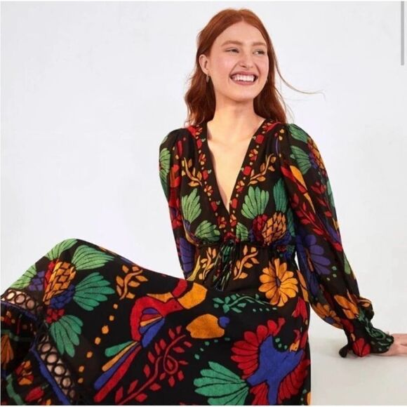 Farm Rio Georgette Black Floral Print Maxi Dress - Picture 2 of 3